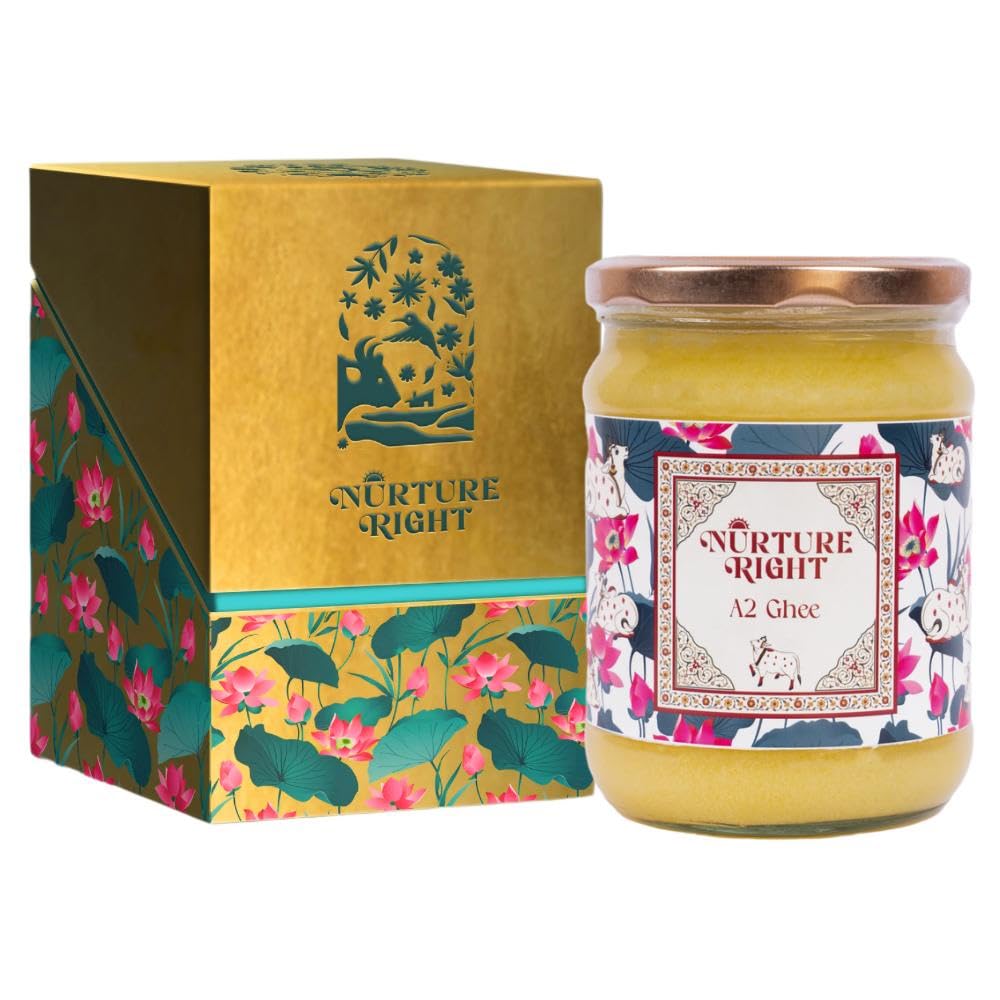 100% Natural A2 Desi Gir Cow Ghee By Nurture Right | Nourishing, Natural & Healthy Desi Ghee Perfect For Bakes Cookies | (500ml) 16.9 Ounce | Jar Pack