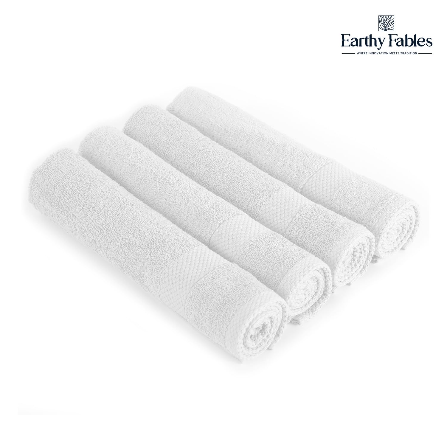 Earthy Fables Premium Hand Towels 600 Gsm | 100% Combed Cotton Ultra Soft, Quick Dry & Highly Absorbent, For Home, Gym & Travel | Set Of 4 (White)