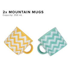 Large Ceramic Coffee Mug Set Of 2 - Yellow & Sea Green, 350ml Each | Ceramic Mountain Mug, Tea Mug With Matte Finish - Mug For Coffee | Ceramic Coffee Mug - Microwave Safe & Dishwasher Safe
