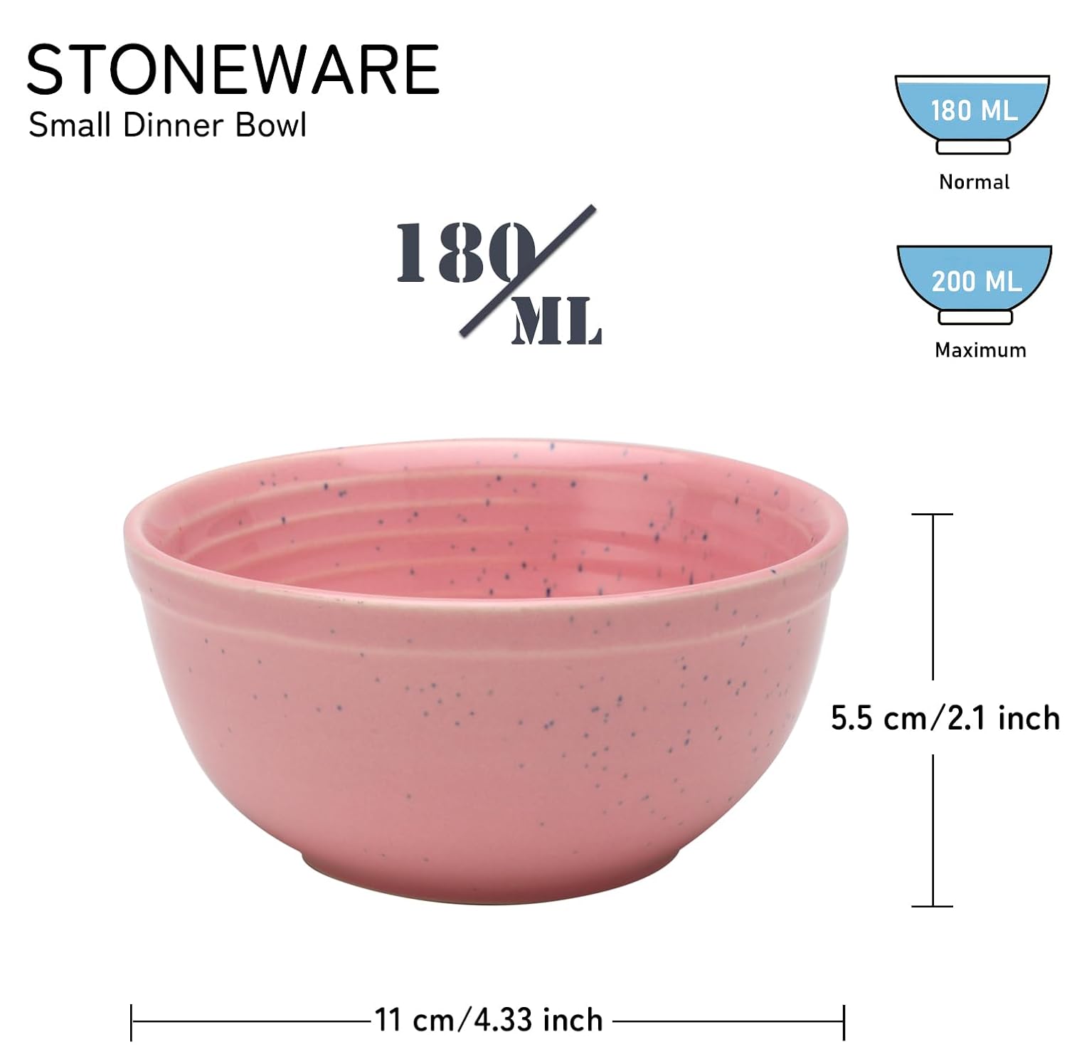 Reactive Hand Glazed Ceramic Serving Small Bowl Set Of 4 - 180ml Each, Blush Pink | Microwave & Dishware Safe - Serving Katori Set