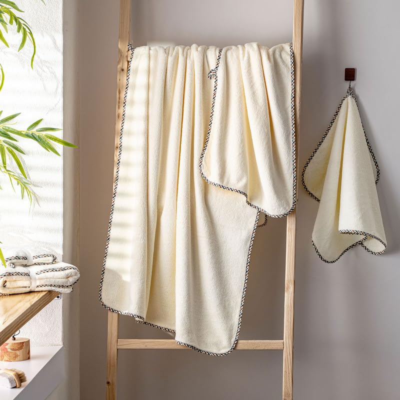 Spread Spain Microfiber 1 Bath + 2 Hand Towel 360 Gsm | Extra Soft Plush High Absorbent Bath Towel For Men & Women (Ivory)