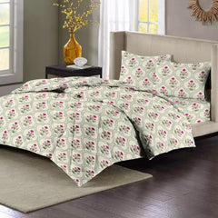 1 Double Bedsheet & 2 Pillow Covers With 1 Comforter Set - 90 X 100 Inches, Almond & Pink | Super Soft Glace Cotton King Size - 4 Pcs Bedding Set | Perfect Gifts Set Wedding, Anniversary