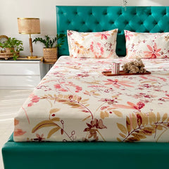 Double Bedsheet For Queen Size With 2 Pillow Cover - Size 88 X 100 Inches, Cream & Peach | Ideal Gifting Choice For Housewarmings, Weddings, Or Anniversaries