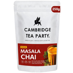 Cambridge Tea Party Gold Masala Chai - 250gm, 8.8 Ounce | 8 Spices CTC Chai Patti Tea Powder - Fresh Flush Whole Leaf Loose Tea | Caffeine Free