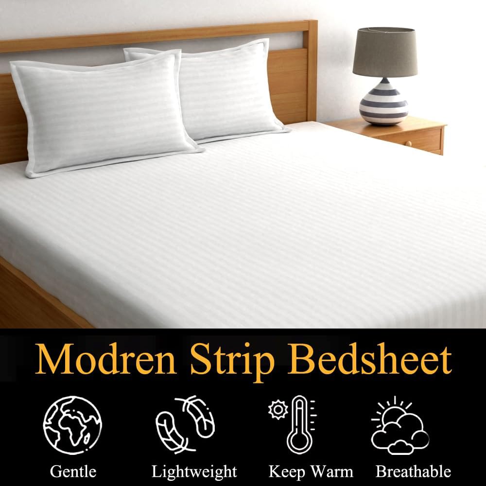 1 Double Bedsheet With 2 Matching Pillow Cover - 90 X 90 Inches, White | Comfort Fabric Bedsheet Home, Hotel & Guest House