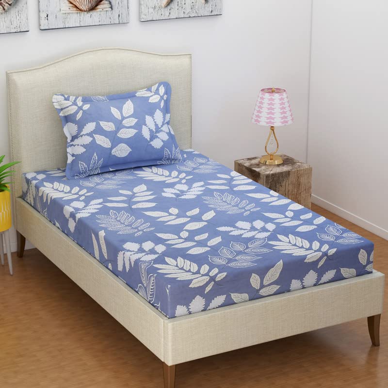Premium Cotton Single Bedsheet With One Pillow Cover - 60 X 90 Inches, Light Grey & White | Super Soft Premium Brushed Glace Cotton Bedsheet