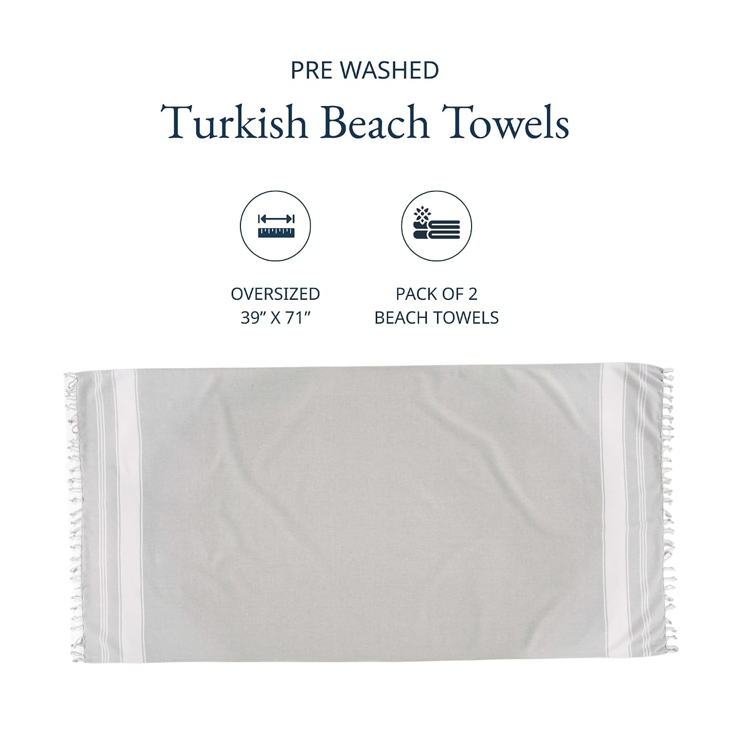 Lane Linen Extra Large Beach Towels 699 Gsm | Oversized Pre-Washed Quick Dry Sand-Free & Absorbent Pool Towels, Stylish & Lightweight For Women -Grey (2 Pack)