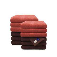 Sassoon Anatolia 12 Piece Cotton Hand Towel 450 Gsm | Soft, Absorbent & Quick Dry Towel For Gym, Home & Yoga (Rust & Cocoa)