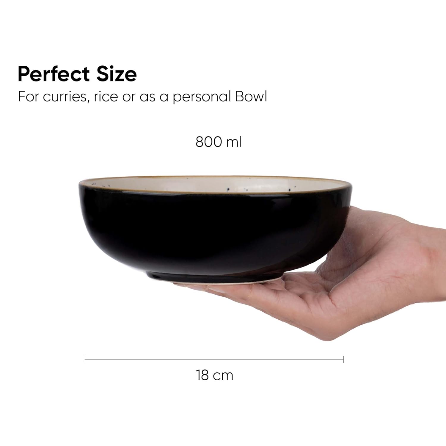 Ceramic Pasta Bowl Set Of 2 Pieces - 18cm, Black Ivory, 800ml Each | Stoneware Ceramic Serving Bowls | Pasta Plate - Deep Plate | Ceramic Bowl With Glossy Finish - Pasta Serving Plate