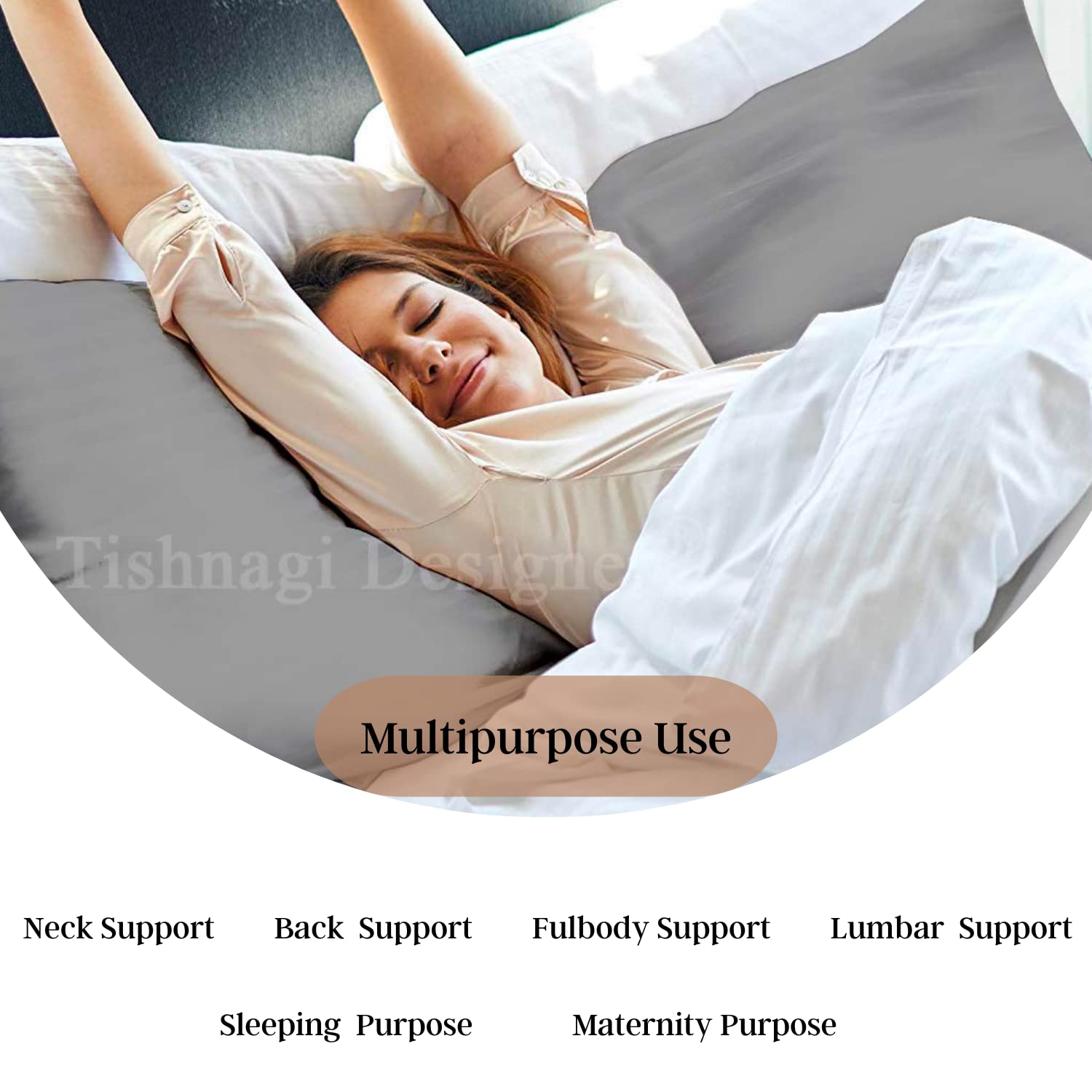 Pregnancy Pillow, Cotton Soft Maternity Pillow, Grey Color - 18 X 54 Inch | Pillow For Pregnant Women, Full Body Support, Removable Grey Cover With Microfiber Filling, Adjustable - Pack Of 1