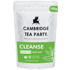 Cambridge Tea Party Cleanse Long Leaf Green Tea - 150gm, 5.2 Ounce | Improves Hair & Skin - Fresh Flush Whole Leaf Loose Tea | Caffeine Free, No Sugar