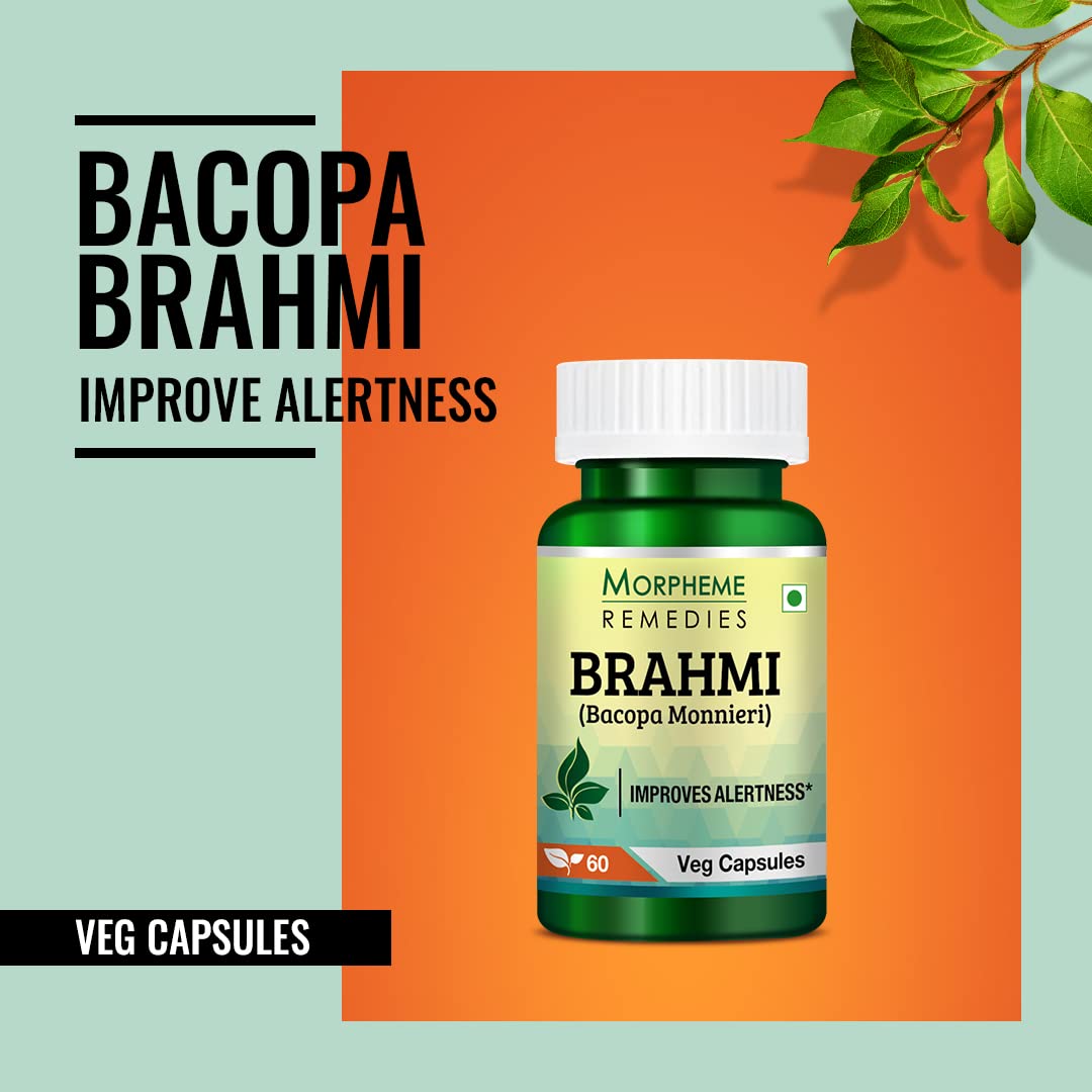 Morpheme Remedies Bacopa Brahmi Extract 500mg, Improves Alertness, Known As A Good Ingredient For Brain | 60 Capsules 100gm 0.2lbs