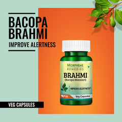 Morpheme Remedies Bacopa Brahmi Extract 500mg, Improves Alertness, Known As A Good Ingredient For Brain | 60 Capsules 100gm 0.2lbs Each Pack Of 2