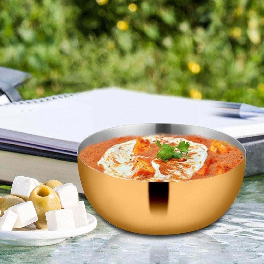 Majestic High Grade Stainless Steel Big Bowl With Gold PVD Coating 6 Pcs - 10.5 Cm Each, 300ml Each | Easy To Clean & Dishwasher Safe