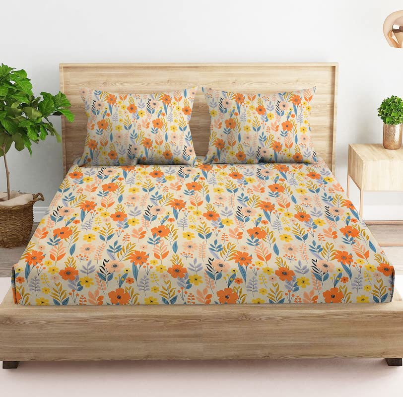 Pure Cotton Super King Size Bedsheets With 2 Large Pillow Covers | 108 X 108 Inches, Multicolor - Kingston Collections 100% Cotton Luxury Soft Sheets