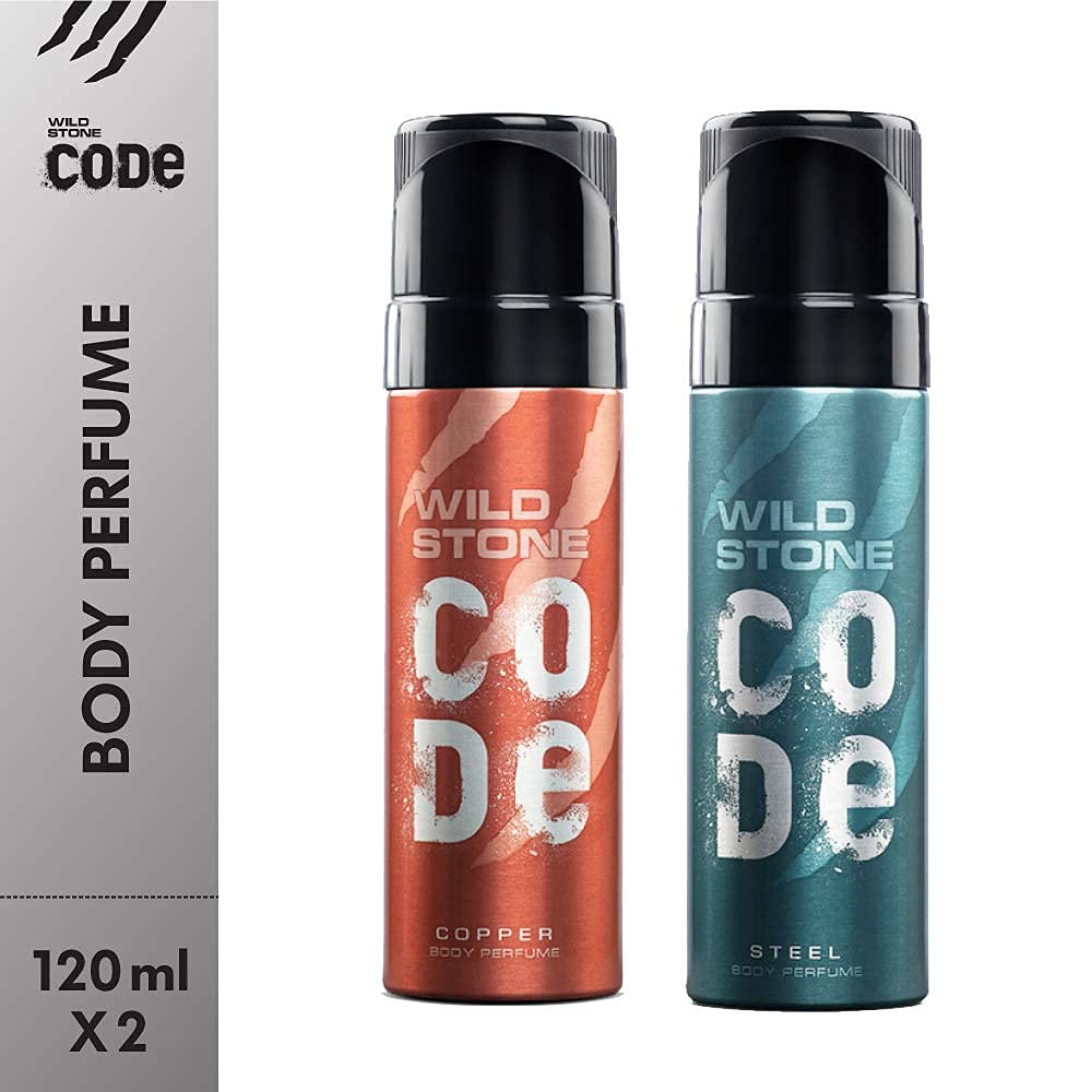 Wild Stone Code Steel & Copper No Gas Body Perfume Spray 240ml 8.1 Fl.oz. Pack Of 2 For Men | Long Lasting