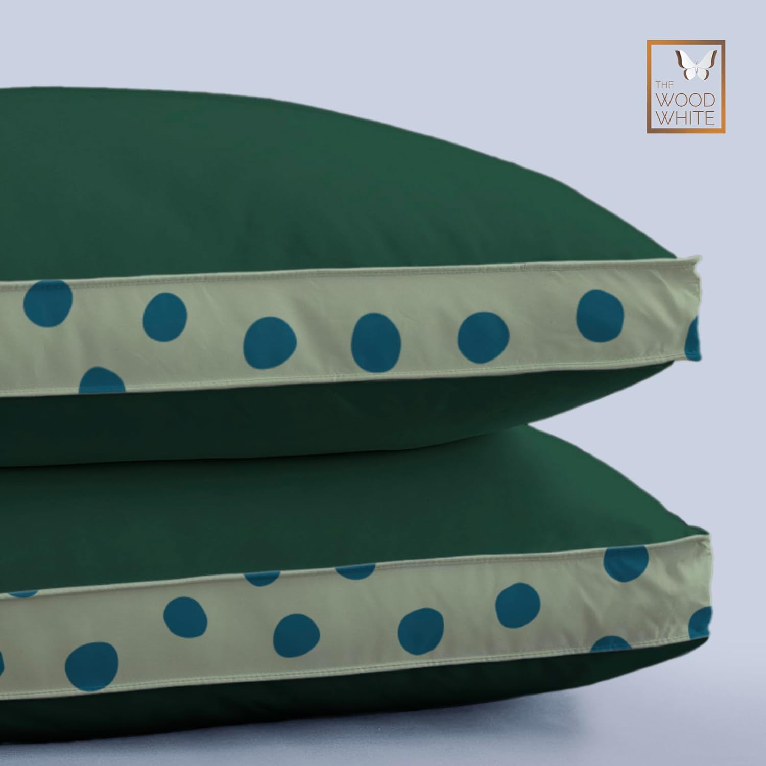 Soft Microfiber High Loft Pillow, Neck Support, Sleep Well In 43 X 69 Cm | Printed Gusset Of Extra 5 Cm Height For Soft Comfortable Sleep, Green Dots | Bed Pillow, Supportive - Set Of 2