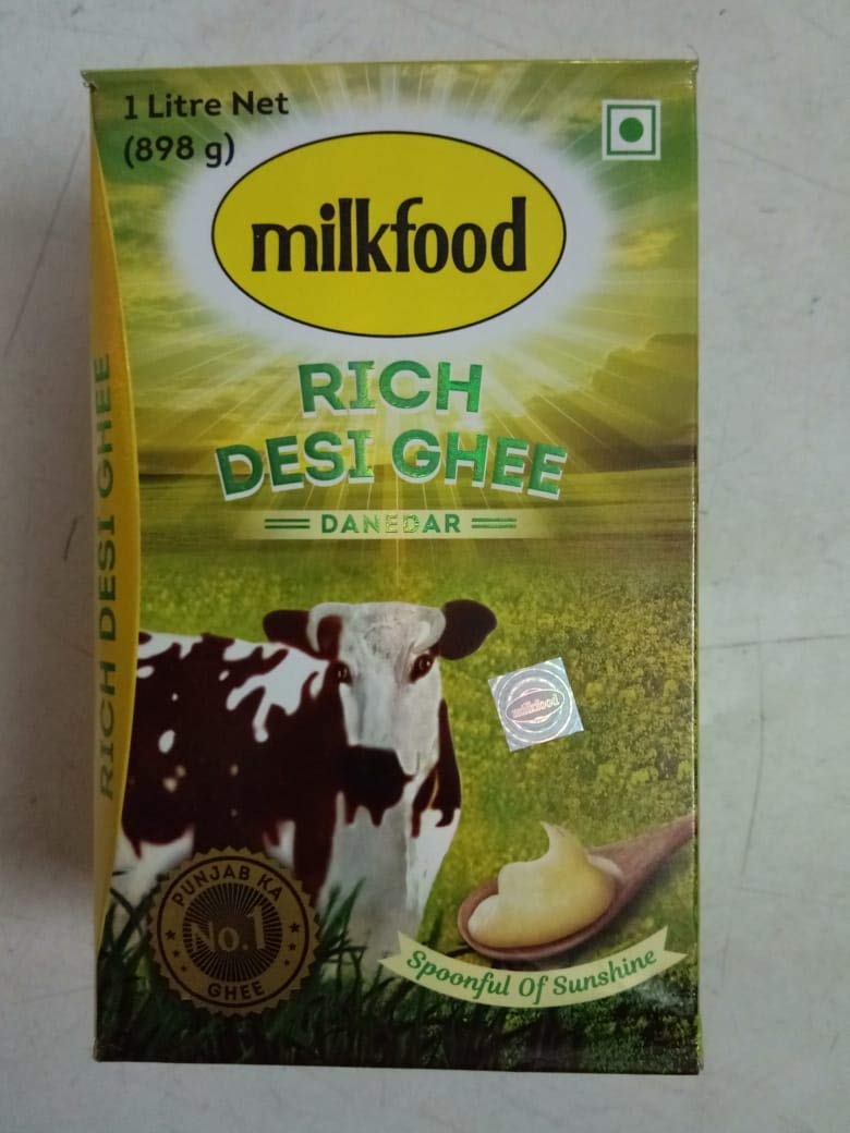 100% Pure Rich Desi Ghee By Milkfood | Good Source Of Protein Fiber Healthy Pure Danedar Cow Ghee | (1 Litr) 33.8 Ounce | Box Pack