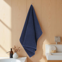 Hamelin The Ezra Waffle Hand Towel 400 Gsm | Pure Cotton Lightweight Anti Microbial & Water Absorbent | Softer Touch Quick Drying Towels (Blue)- Pack Of 2
