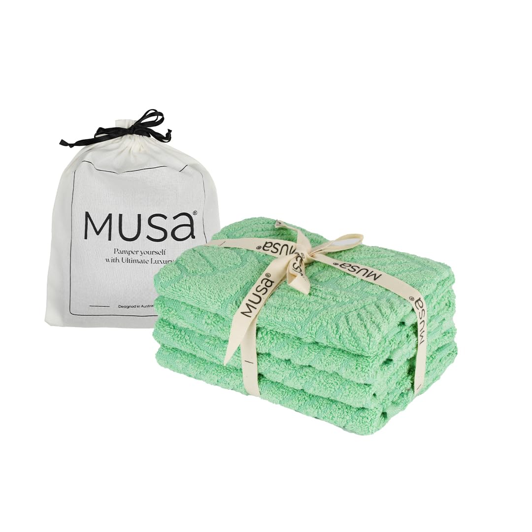 Musa Banana Face Towels 400 Gsm | Terry Face Towel With Free Bag | Super Soft & Ultra Absorbent Towels For Facewash (Ming Green)- Set Of 4