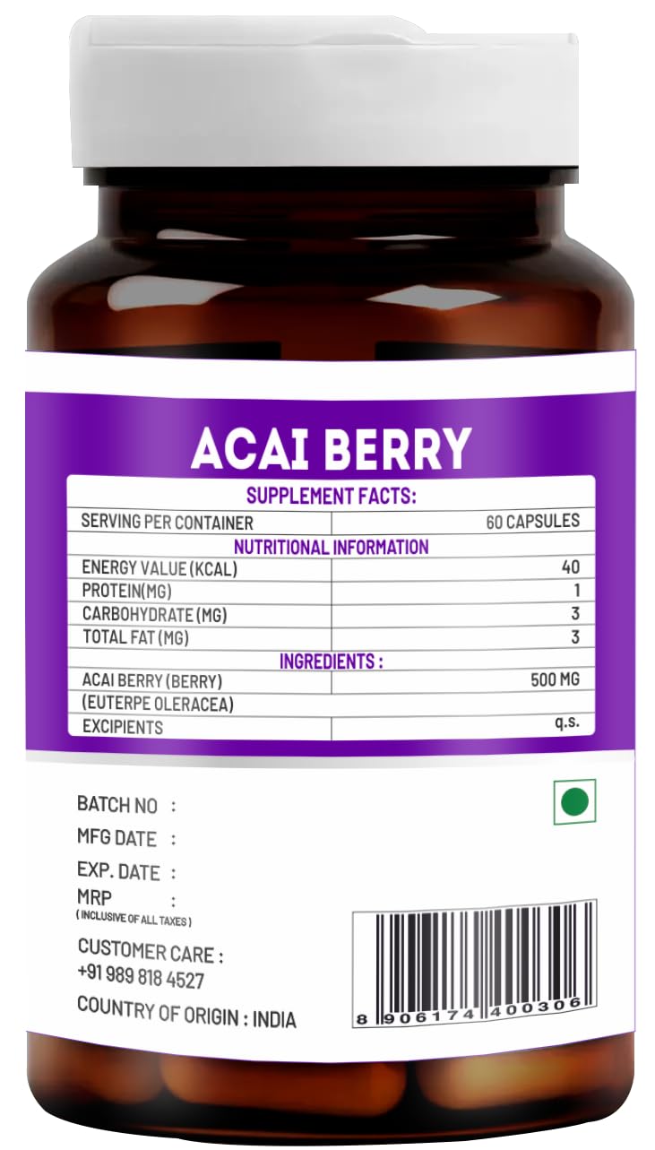Vitawin Acai Berry For Healthy Skin & Antioxidants Supports, Ultimate Health & Nutrition Supplements, 500mg | Veg 60 Capsules 100gm 0.2lbs
