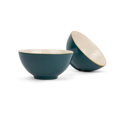Ceramic Cereal Bowl Set Of 2 Pieces - 15cm, Teal Ivory, 600ml Each | Glossy Finish - Stoneware Ceramic Serving Bowls | Cereal Bowl - Maggi Bowl - Ceramic Bowl | Microwave Safe