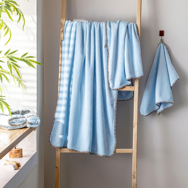 Spread Spain Microfiber 1 Bath + 2 Hand Towel 360 Gsm | Extra Soft Plush High Absorbent Bath Towel For Men & Women (Light Blue)