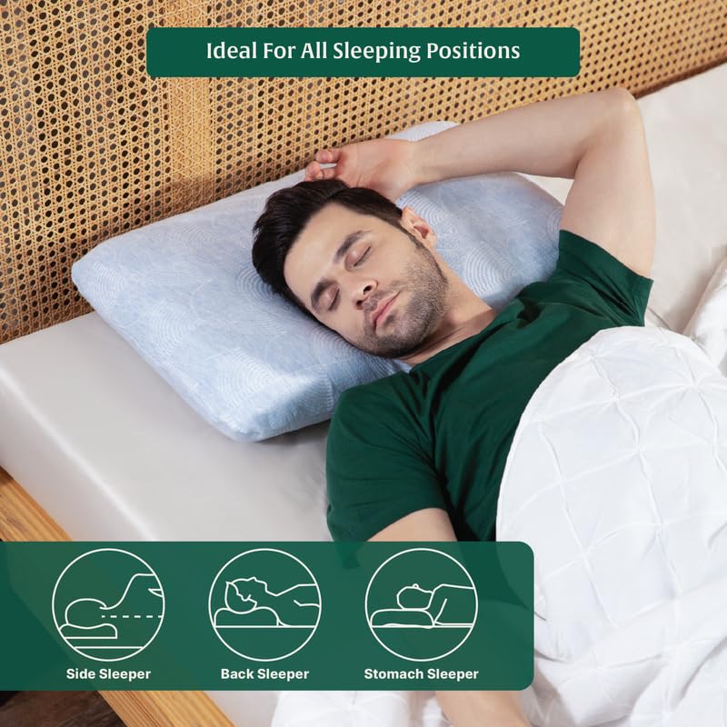 Thin Pillow For Sleeping, Slim Memory Foam Pillow, Sky-Blue - Standard Size - 2.5 Inch | Cool Gel Slim Pillow For Neck & Shoulder Pain Relief - Orthopedic Cervical Pillow - Set Of 2