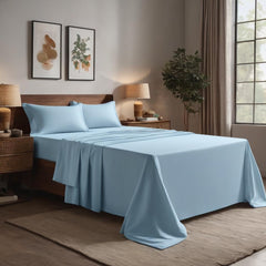 King Size Fitted Bedsheet With 2 Pillow Cover - 72 X 72 Inches, Light Blue | Durable & Long Lasting Wrinkle Resistant Fabric - Skin Safe & Super Soft