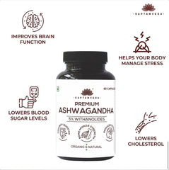 Saptamveda Natural Ashwagandha 100% Organic & Natural | 60 Capsules 100gm 0.2lbs