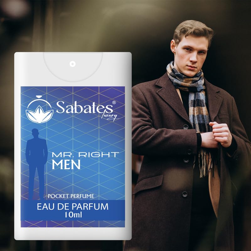 Sabates Mr . Right Eau De Parfum 10ml 0.3 Fl.oz. | Long Lasting Date Night Fragrance For Men