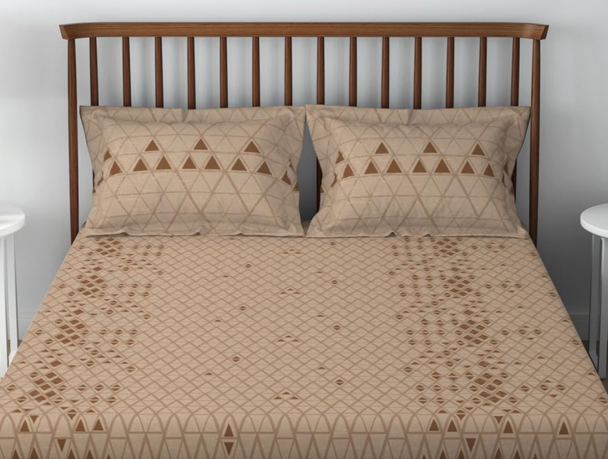 100% Cotton Double Bedsheet With 2 Pillow Cover - 90 X 100 Inches, Brown | Soft & Breathable, Comfortable & Durable Bedding For All Seasons