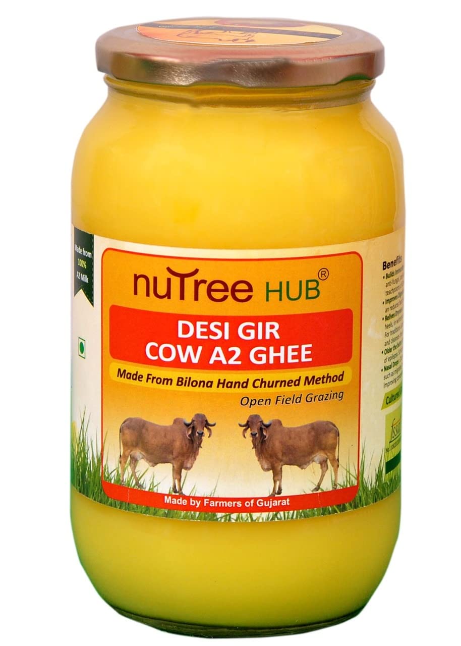 100% Pure Desi Gir Cow A2 Ghee By Nutree Hub | Traditional Bilona Method Healthy Desi Ghee For Protact Eyesight | (1 Litre) 33.8 Ounce | Jar Pack