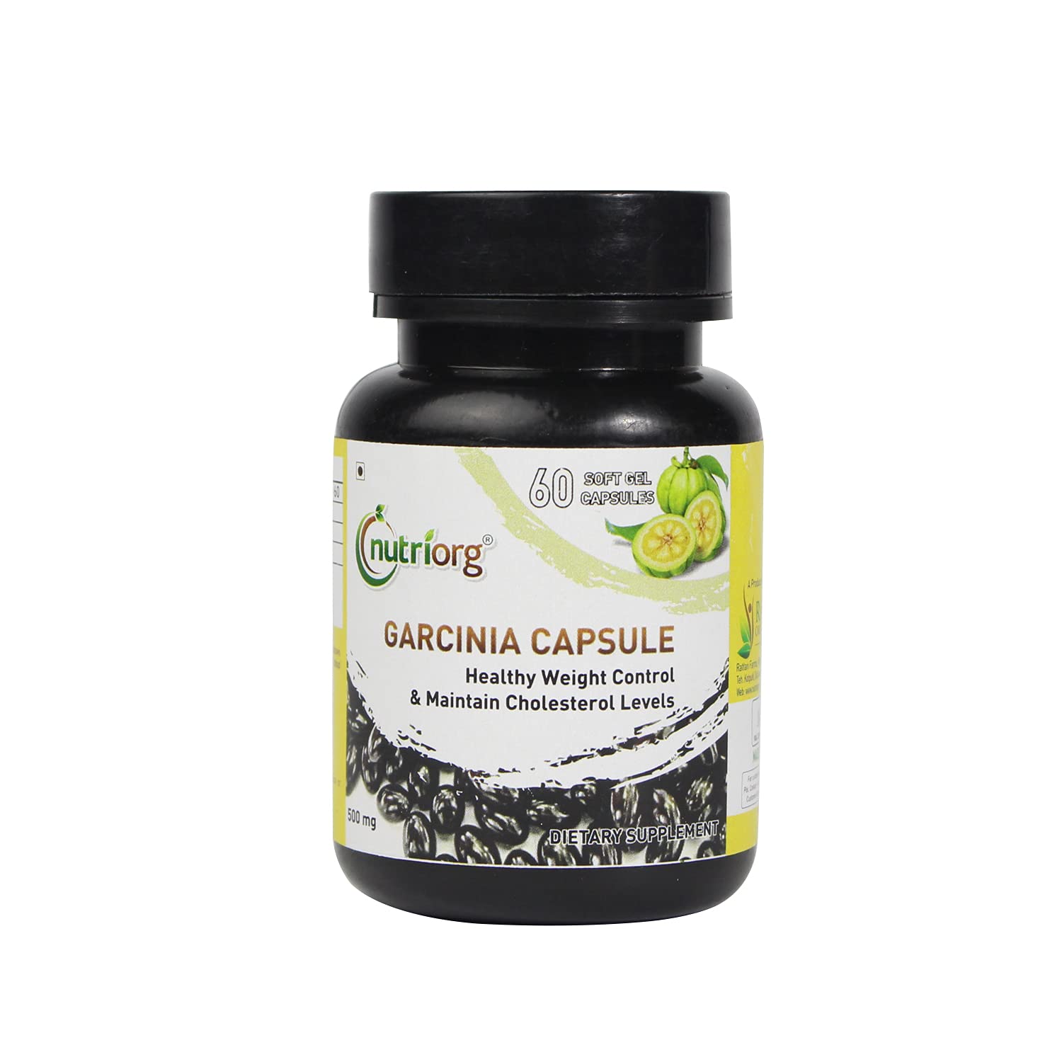 Nutriorg Garcinia Soft Gel Capsules Cambogia, Weight Management & Detoxification Supplement Boosts Metabolism Rate | 60 Capsules 100gm 0.2lbs