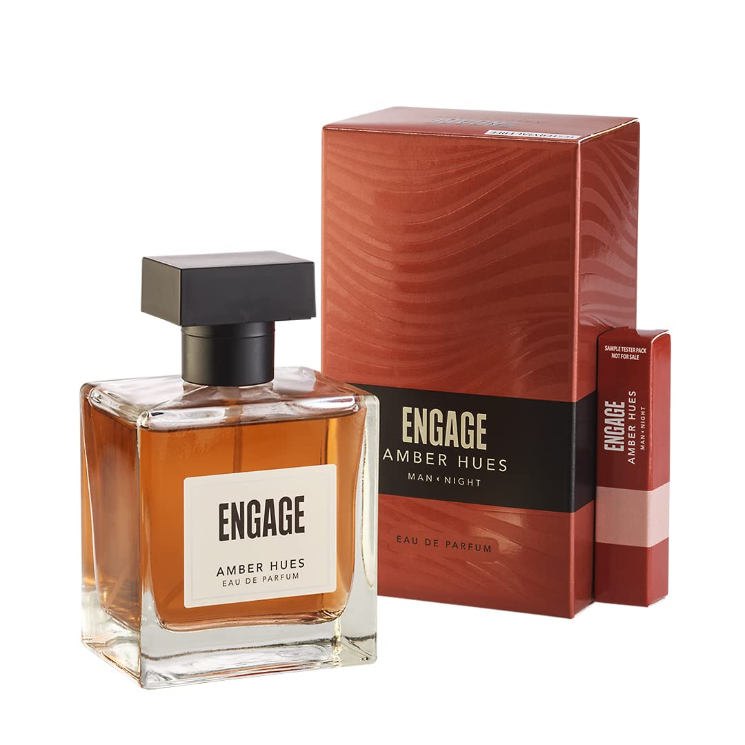 Engage Amber Hues Eau De Parfum For Men Long Lasting Smell , Ambery & Warm Fragrance Scent , For Special Occasions , Gift For Men , Free 3ml Tester