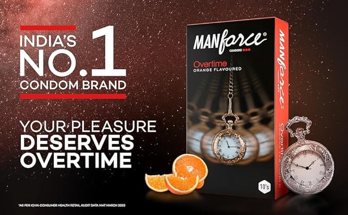 Manforce Overtime 3 In 1 Orange Flavour Condoms, 10 Count