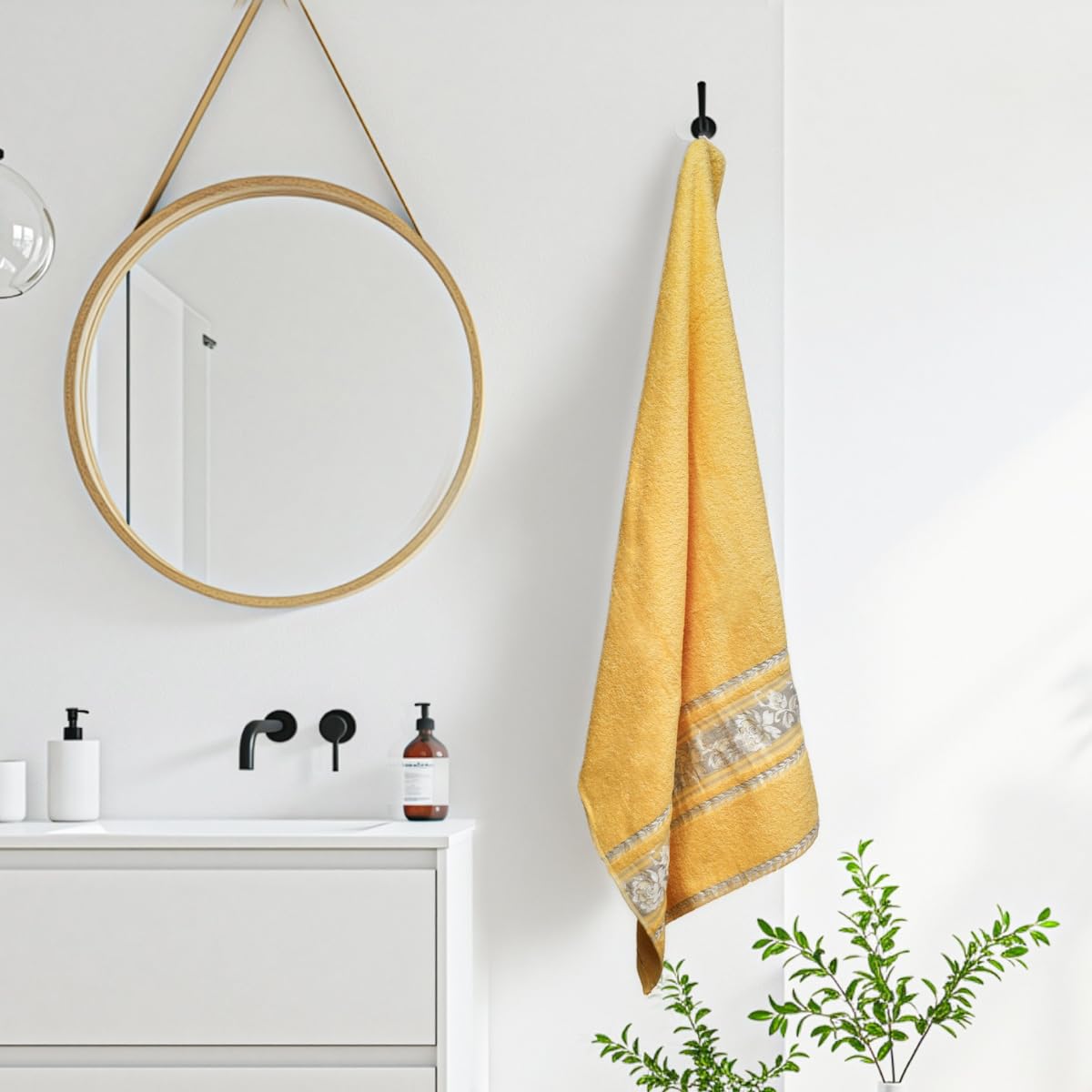 Liberty Towels 100% Cotton Large Size Bath Towel 450 Gsm | Highly Absorbent, Soft & Quick Dry Bathroom Towel | Elegant Design (Yellow)
