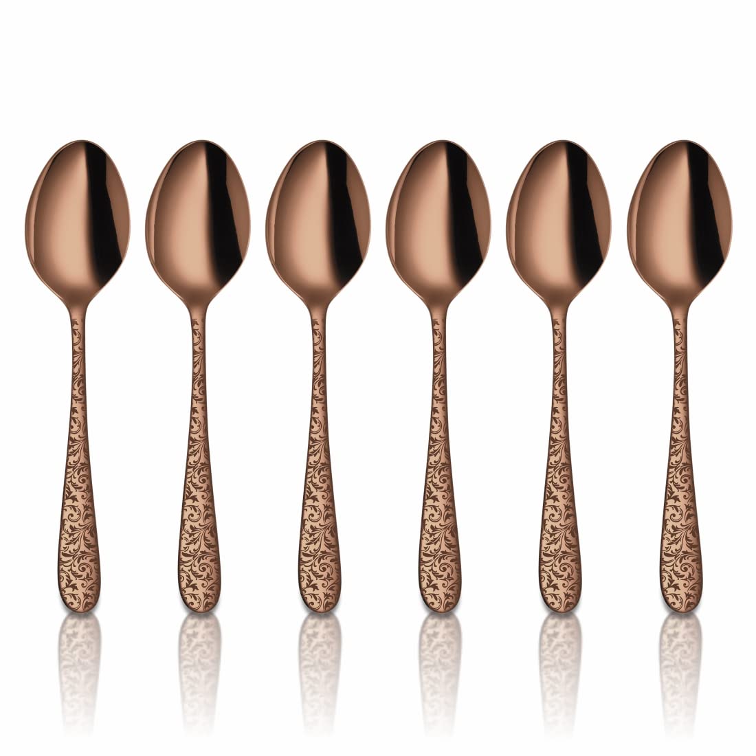 Stainless Steel Jasmine With Rose Gold PVD Coating & Laser Desert Spoon Set Of 6 Pieces | Easy To Clean & Dishwasher Safe