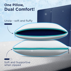 Microfiber Sleeping Pillow, Snow Tec Adjustable Plush Pillow, Cool Pillow, White | Hot Sleepers, Height & Firmness Adjustable Zipper | Machine Washable Bed Pillow - Pack Of 1