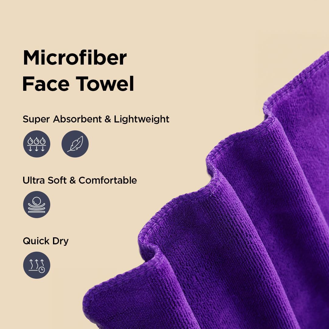 Kuber Industries Face Towel 450 Gsm | Antibacterial Microfiber Hand Towel (Purple) - 3 Pcs
