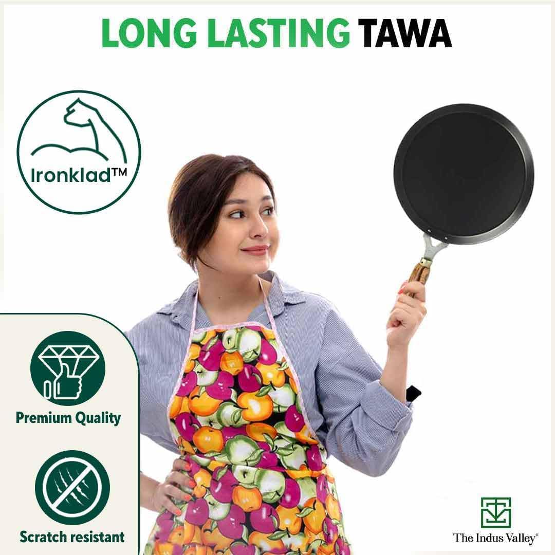 Pre-Seasoned Iron Cookware Set + Free Fry Pan | Fry Pan 24.5 Cm, 1.5 Liters + Wok 25.4 Cm, 2.2 Liters + Tawa 26 Cm - Kitchen Cooking Combo Pots & Pans Set Of 3 Pcs | Naturally Nonstick