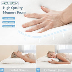 Memory Foam Slim Pillows, Orthopedic Bed Pillow For Sleeping, White, King Size | Ergonomic & Neck Pain Relief, Anti-Slip, Foldable, Breathable, Washable Outer Cover, Adjustable Pillow