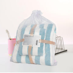 Homecloud Ultra Soft Cotton Velvet Bath Towel Set 300 Gsm | Which Includes Bath Towel With Hand/Face Towel For Women & Children (Strip T Green)