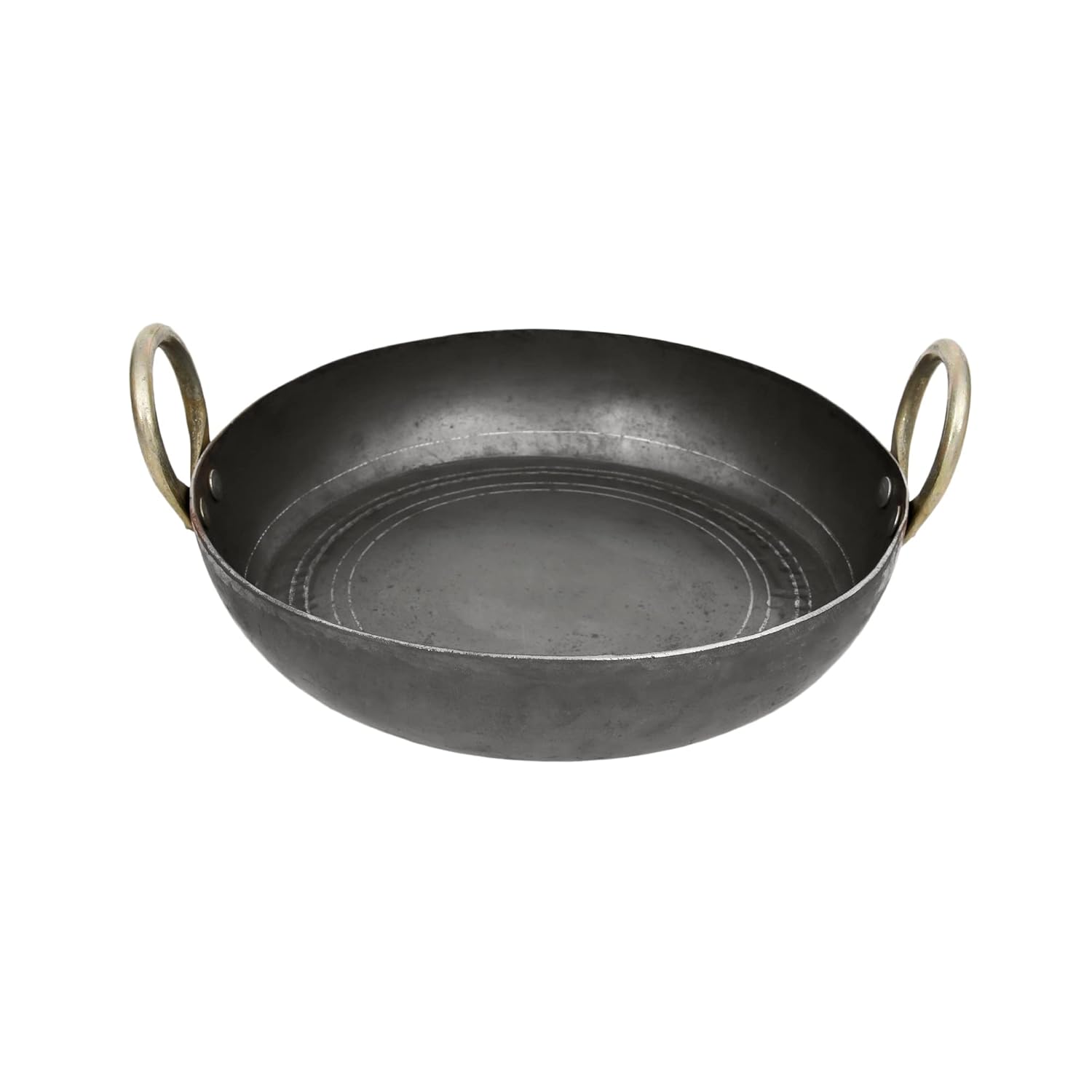 Black Iron Flat Kadhai - 10 Inch | Tavi, Tai, Fry Pan For Making Jalebi, Maal Pua, Dal Tadka - Free Stainless Steel Scrubber
