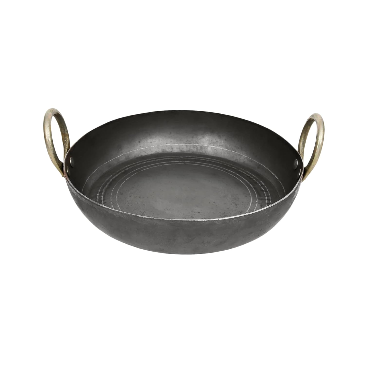 Black Iron Flat Kadhai - 12 Inch | Tavi, Tai, Fry Pan For Making Jalebi, Maal Pua, Dal Tadka - Free Stainless Steel Scrubber