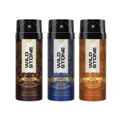 Wild Stone Classic Cologne, Leather & Musk Deodorants For Men Long Lasting Body Spray 675ml 22.8 Fl.oz. | Pack Of 3