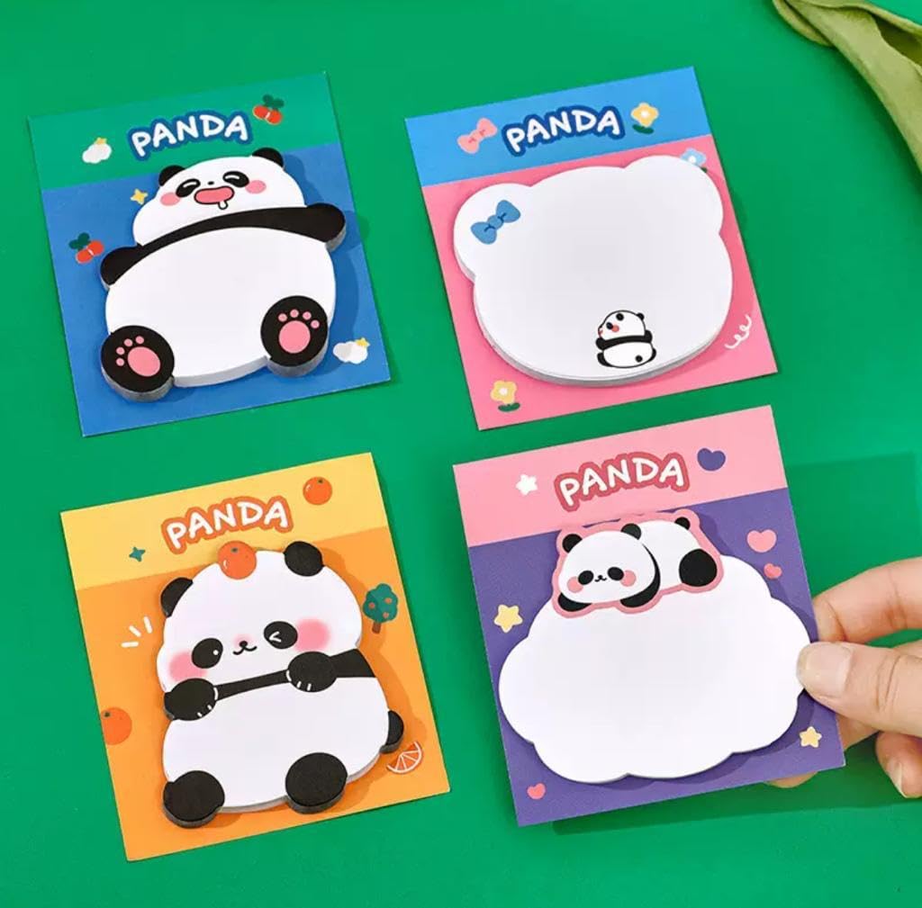 Cute Panda Sticky Note Pads, Self-Stick Notes, Study, School & Organizing (Multicolor-Pack Of 4)