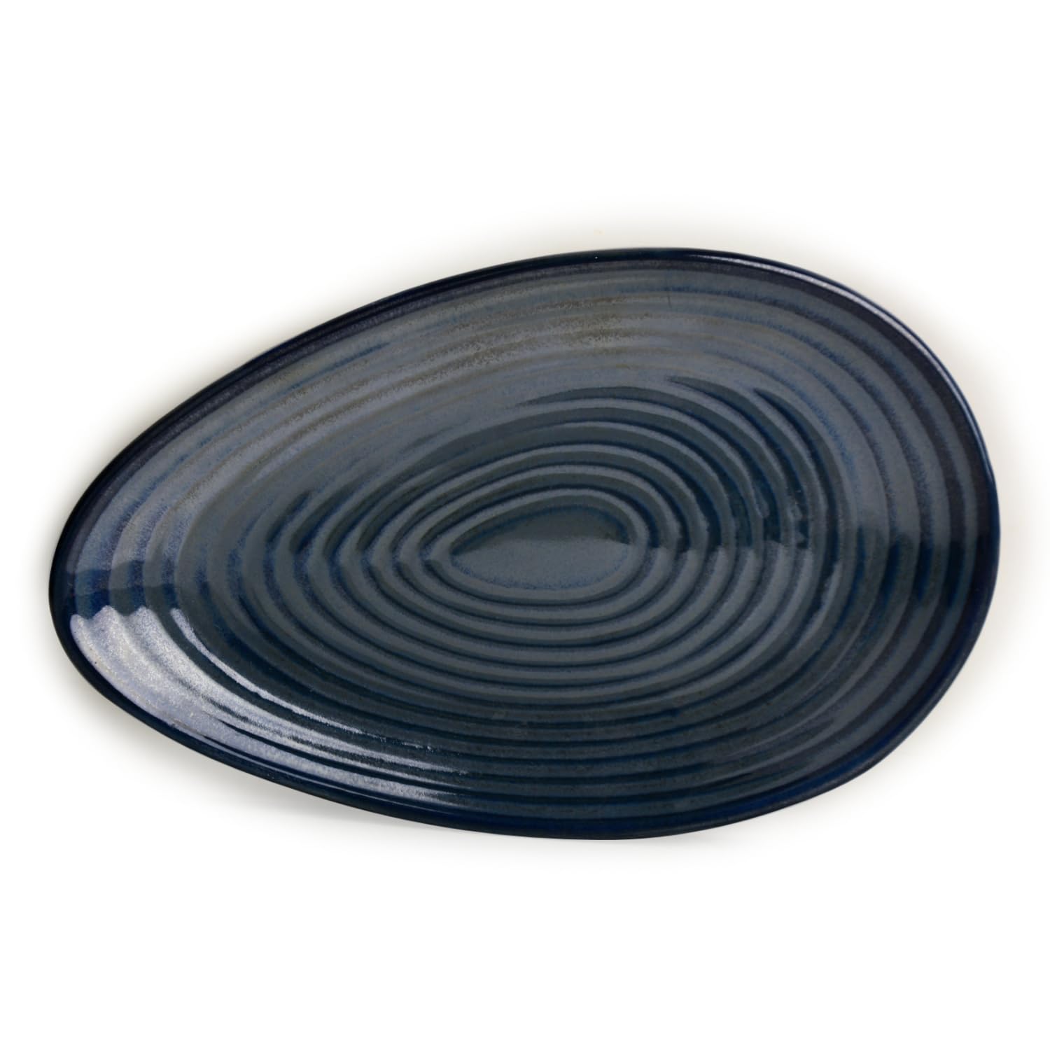 Premium Hand Glazed Oval Shaped Ceramic Platter - Blue With Grey Speckle, 10.5 Inches, 490 Gm | Starter Serving Platter - Sweets, Dry Fruits, Snack Serving Platter