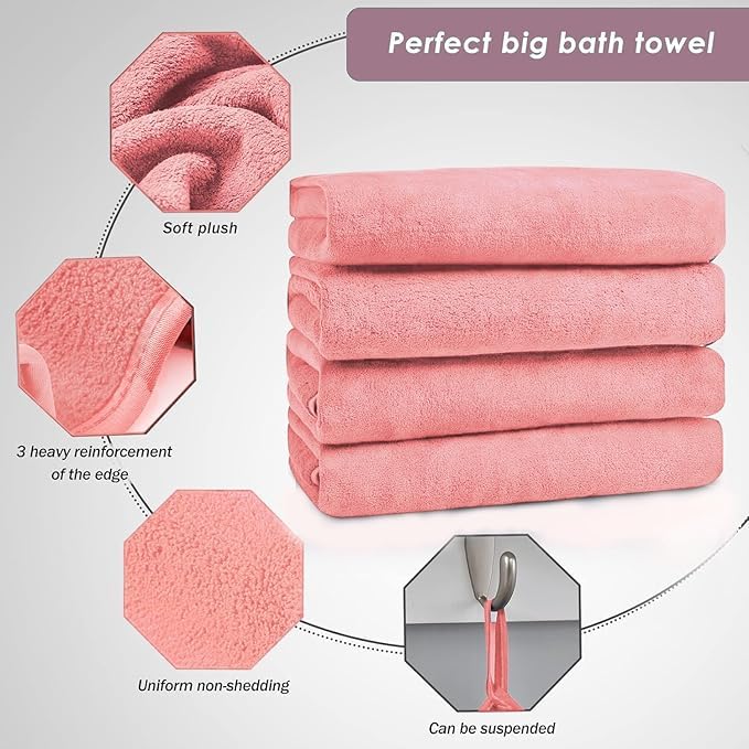 Comforic Microfiber Large Size Bath Towel 450 Gsm | Ultra Soft, Absorbent, Lightweight, Quick Dry Bath Towel | Pack Of 1 (Pink)