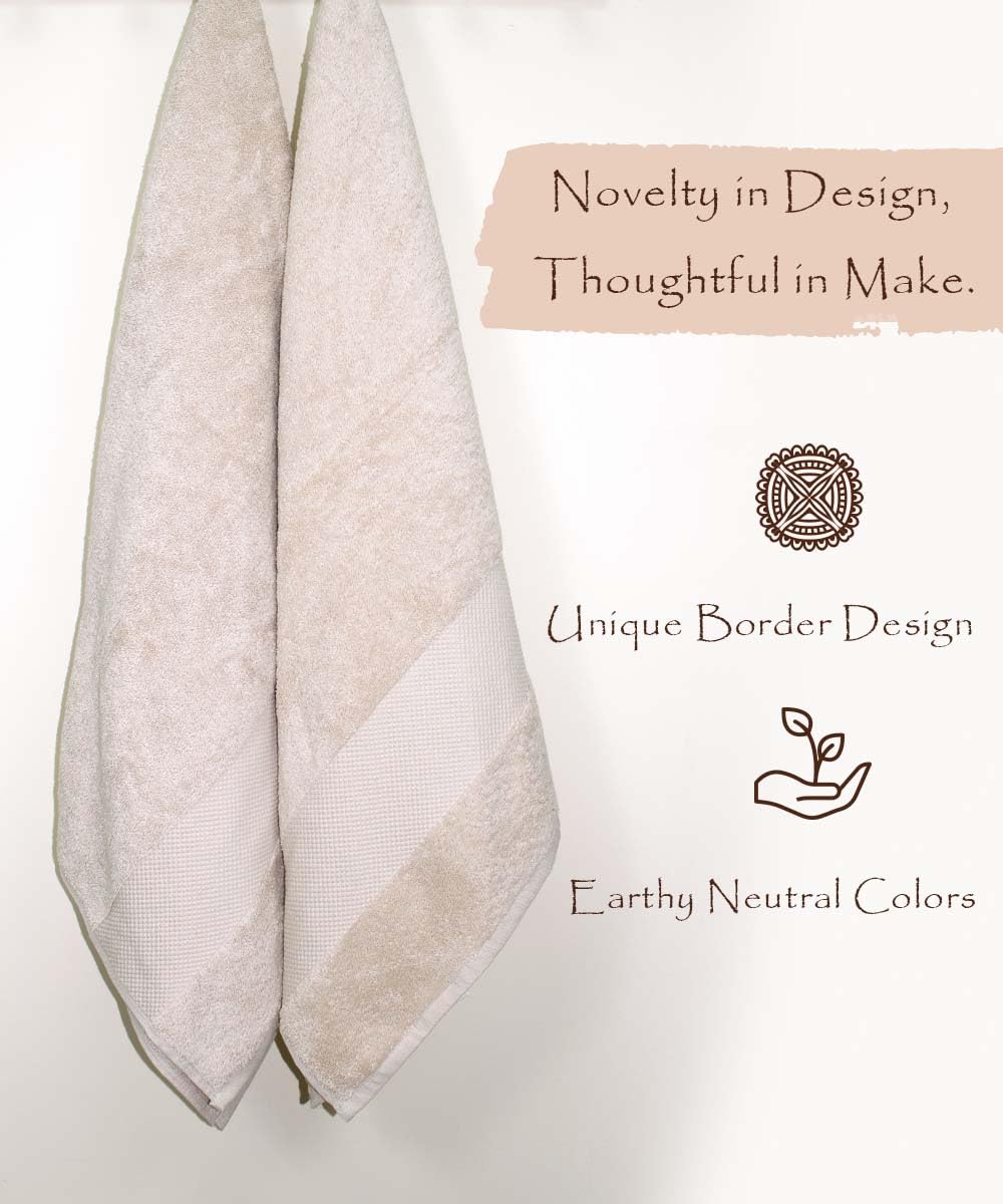 Rangoli Soft Absorbent Durable Towels Earthly Egyption Cotton Plush Luxurious Large Size Bath Towel 1000 Gsm (Beige)- Pack Of 2